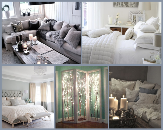 Grey Home Decor Inspiration, Living Room, Bed, Fairy Lights, 